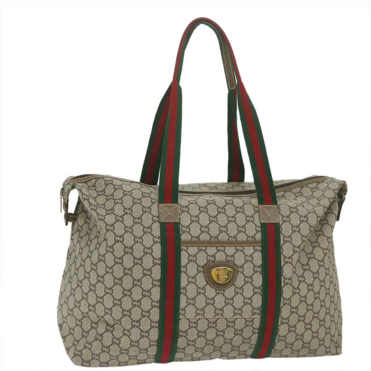 GUCCI GG Plus Supreme Web Sherry Line Tote Bag Beige Red Green Auth ep2516