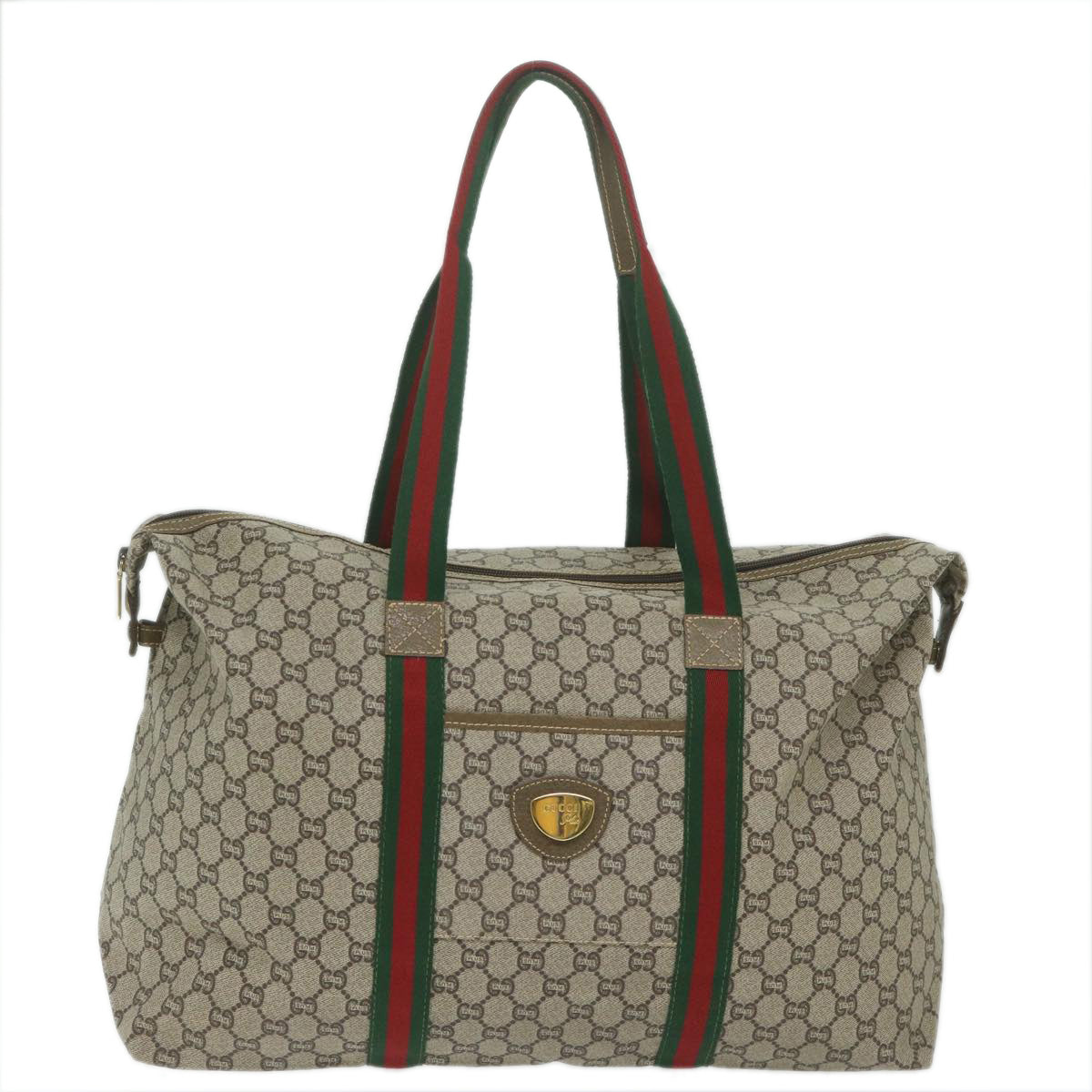 GUCCI GG Plus Supreme Web Sherry Line Tote Bag Beige Red Green Auth ep2516 - 0