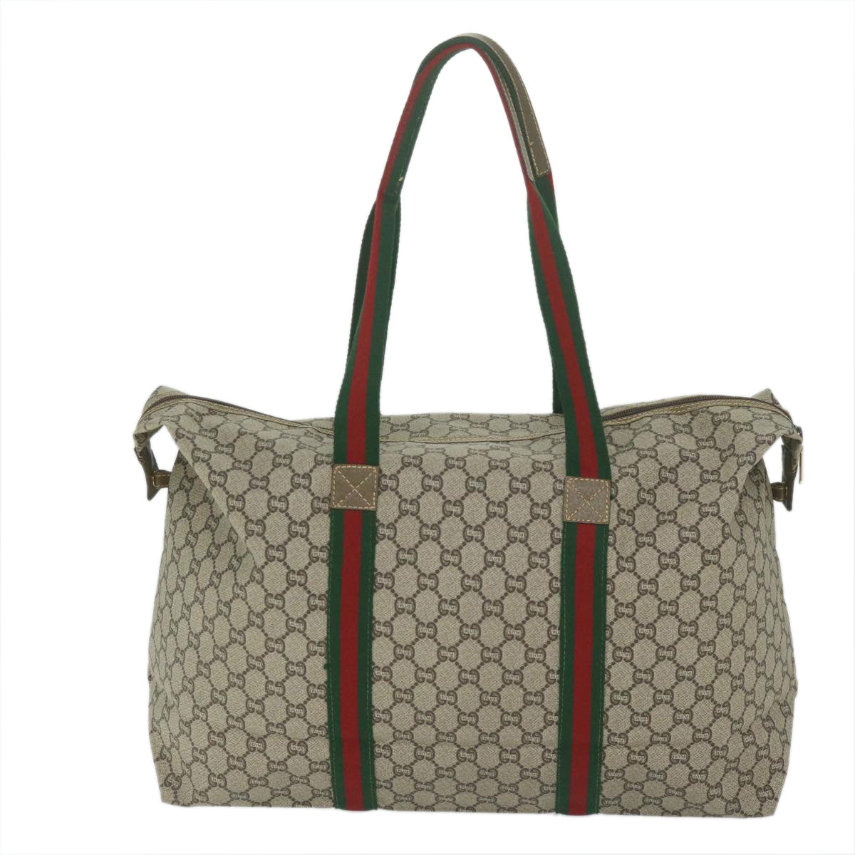 GUCCI GG Plus Supreme Web Sherry Line Tote Bag Beige Red Green Auth ep2516