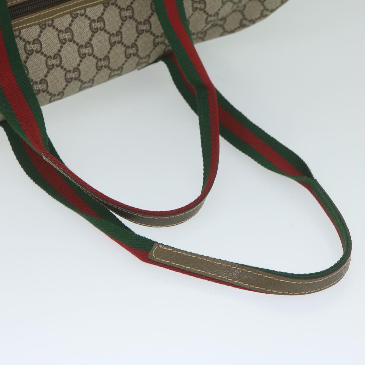 GUCCI GG Plus Supreme Web Sherry Line Tote Bag Beige Red Green Auth ep2516