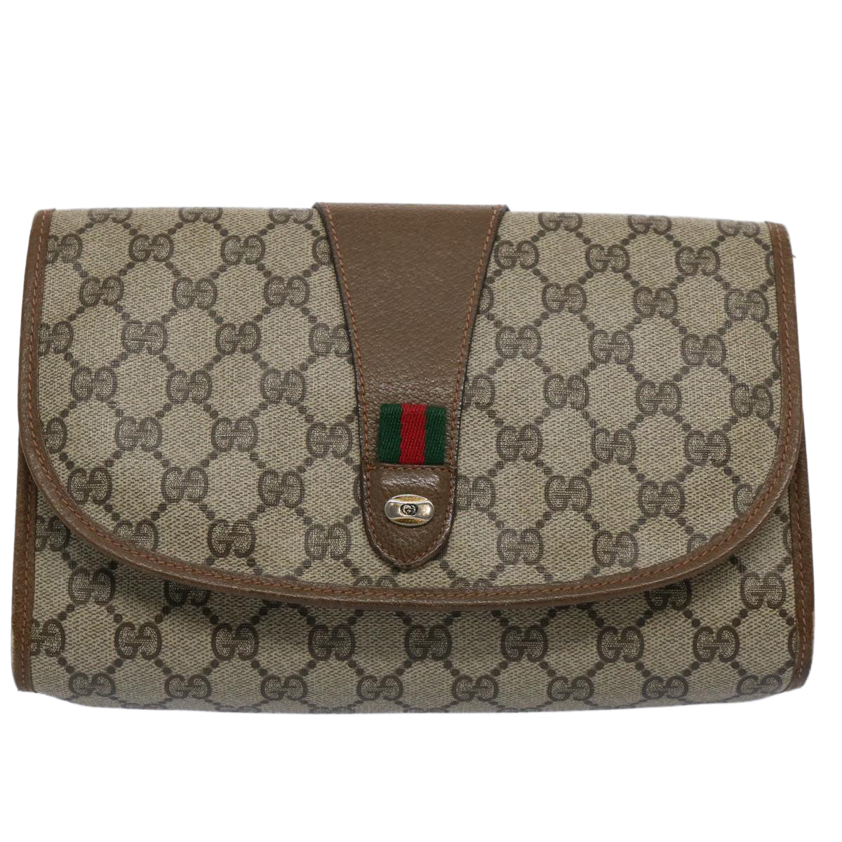 GUCCI GG Supreme Web Sherry Line Clutch Bag Red Beige 89 01 030 Auth ep2520