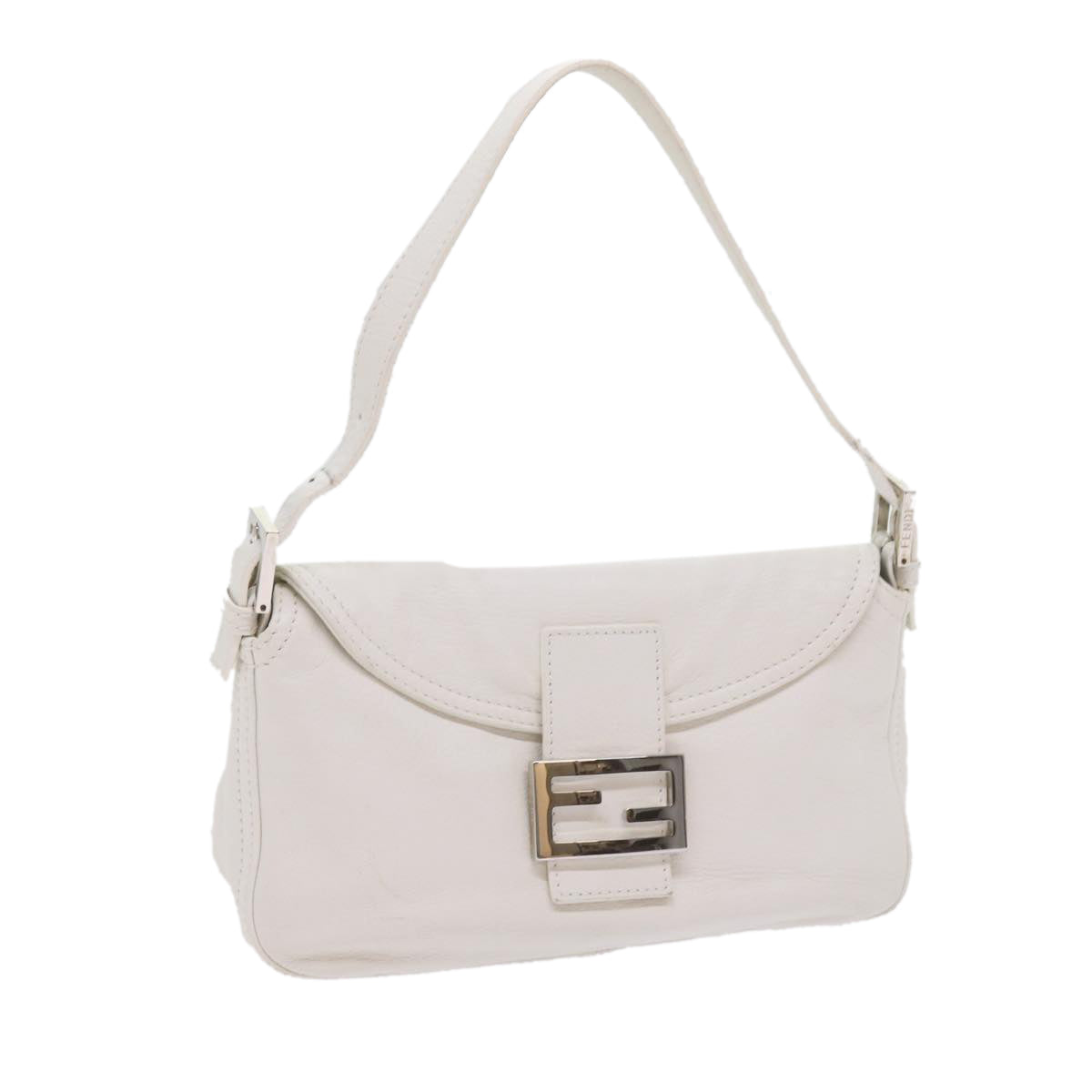 FENDI Mamma Baguette Shoulder Bag Leather White Auth ep2545