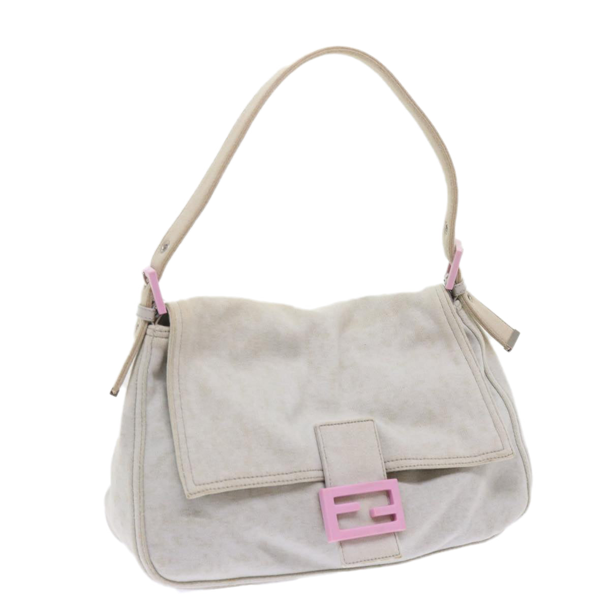 FENDI Mamma Baguette Shoulder Bag cotton White 26325 Auth ep2601