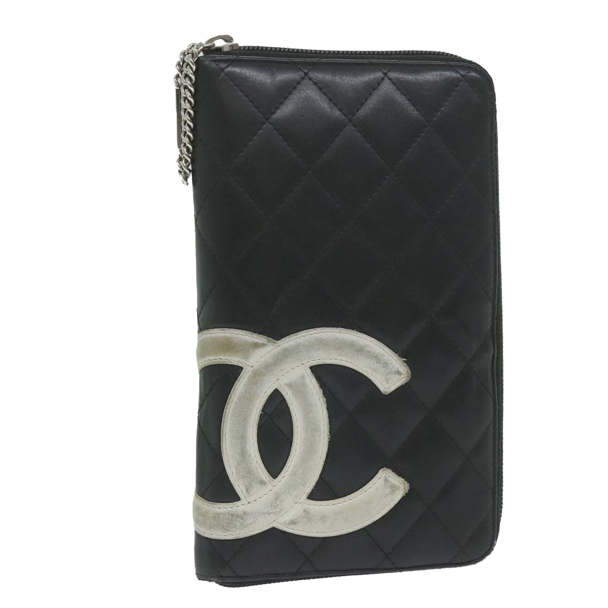 CHANEL Cambon Line Long Wallet Leather Black CC Auth ep2604