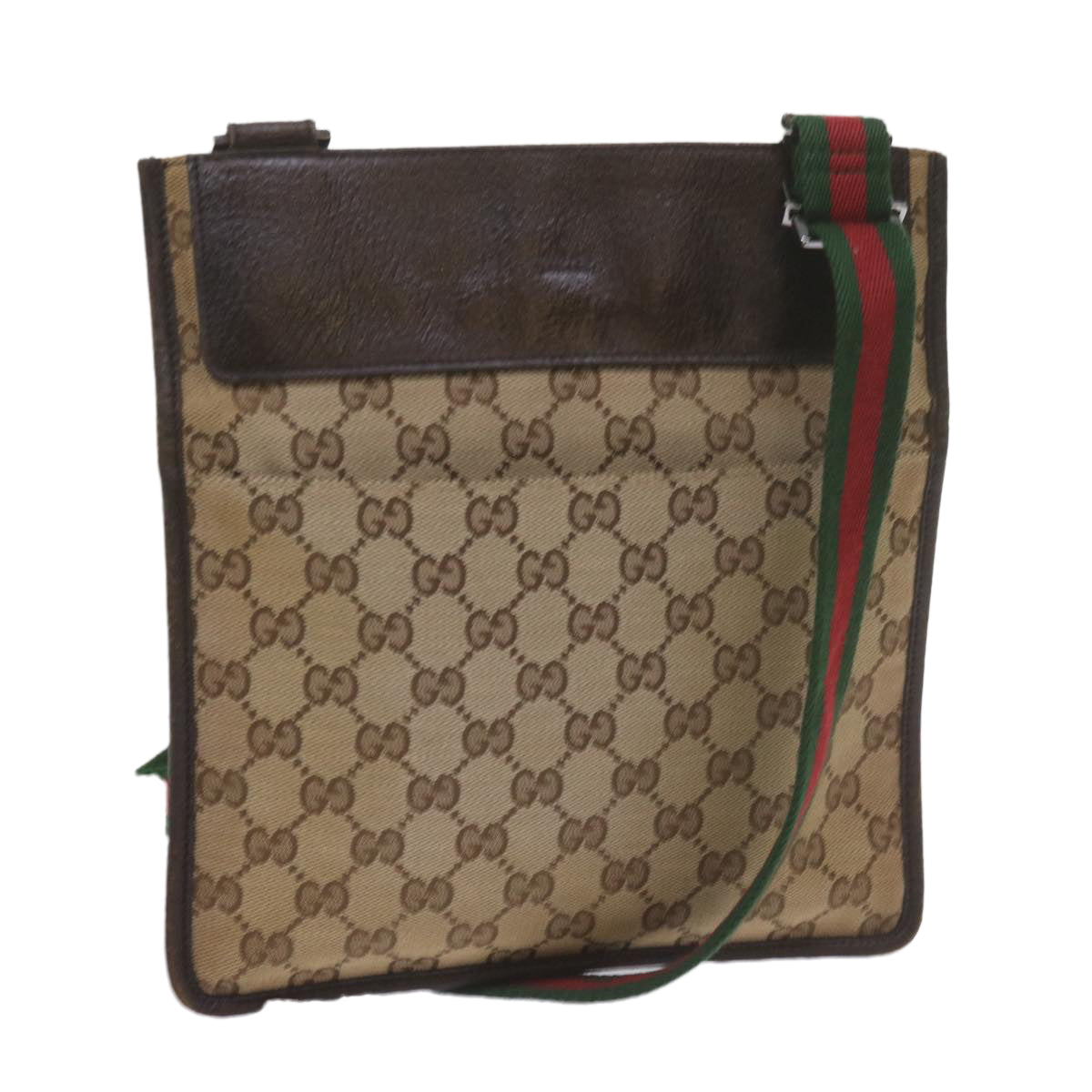 GUCCI GG Canvas Web Sherry Line Shoulder Bag Beige Red Green 27639 Auth ep2613