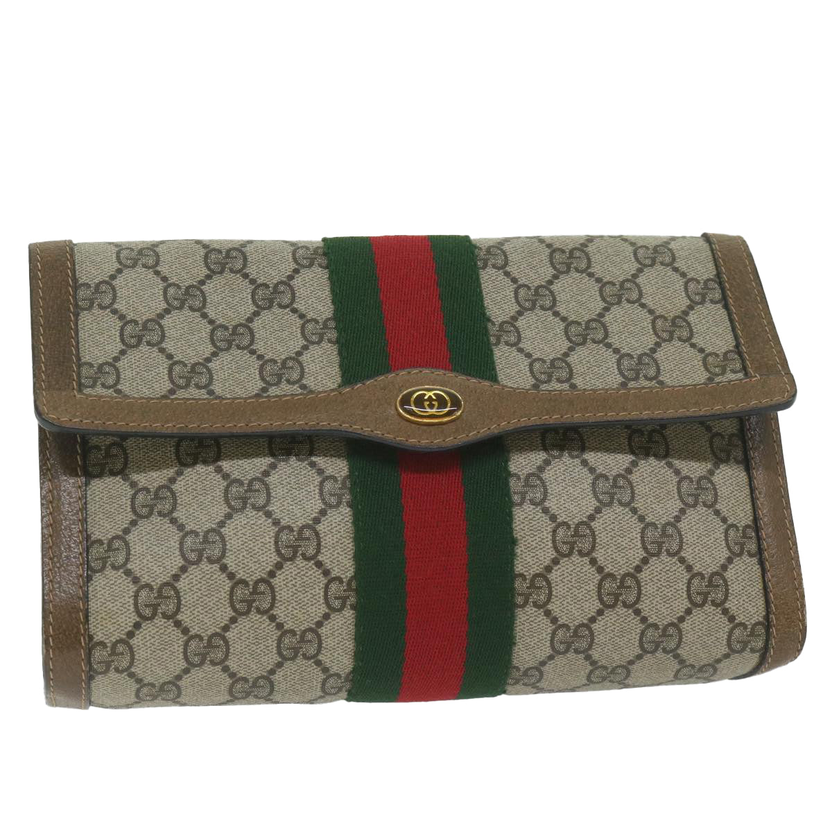 GUCCI GG Supreme Web Sherry Line Clutch Bag Beige Red 41 014 3087 25 Auth ep2616