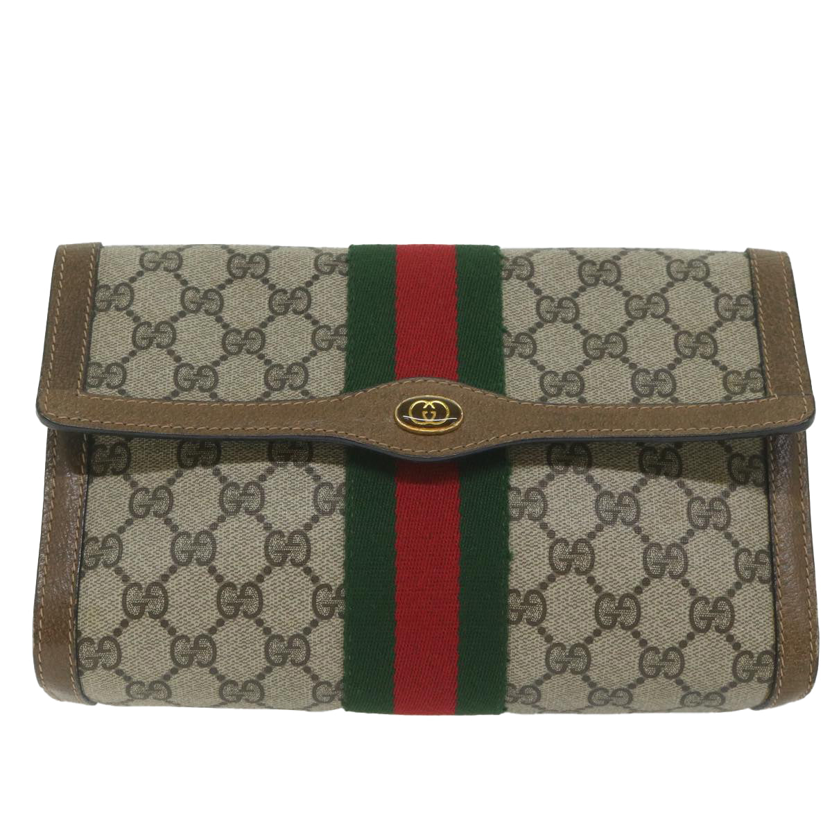 GUCCI GG Supreme Web Sherry Line Clutch Bag Beige Red 41 014 3087 25 Auth ep2616 - 0