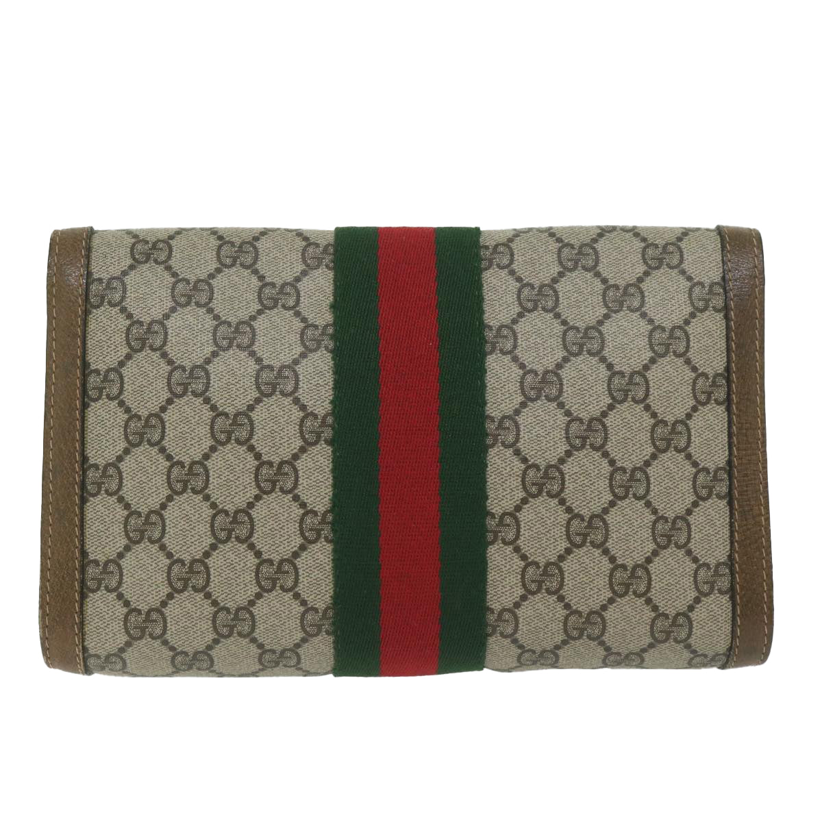 GUCCI GG Supreme Web Sherry Line Clutch Bag Beige Red 41 014 3087 25 Auth ep2616