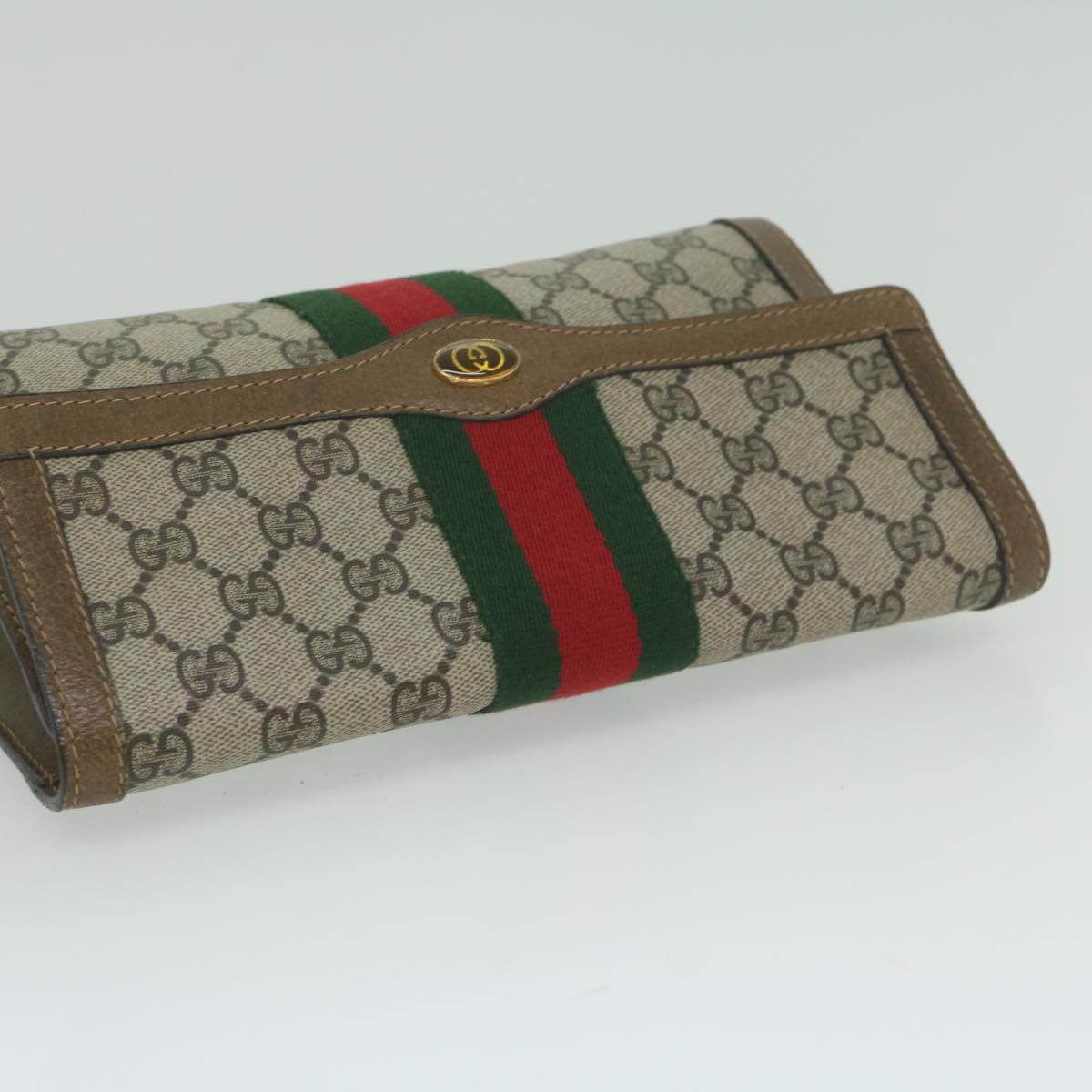 GUCCI GG Supreme Web Sherry Line Clutch Bag Beige Red 41 014 3087 25 Auth ep2616