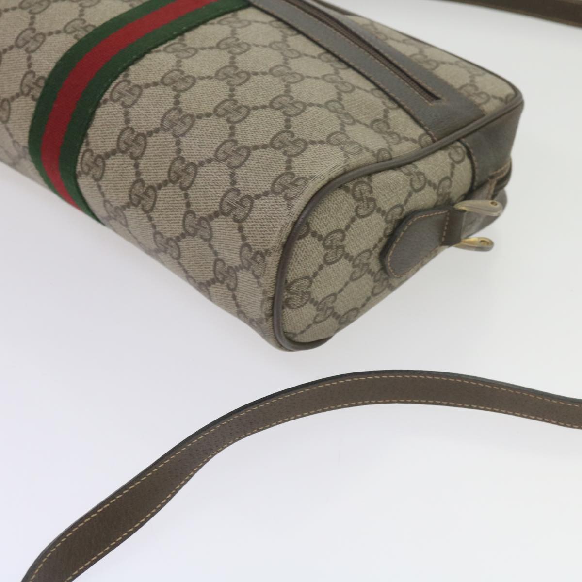 GUCCI GG Supreme Web Sherry Line Shoulder Bag Beige Red 32 001 4071 Auth ep2659