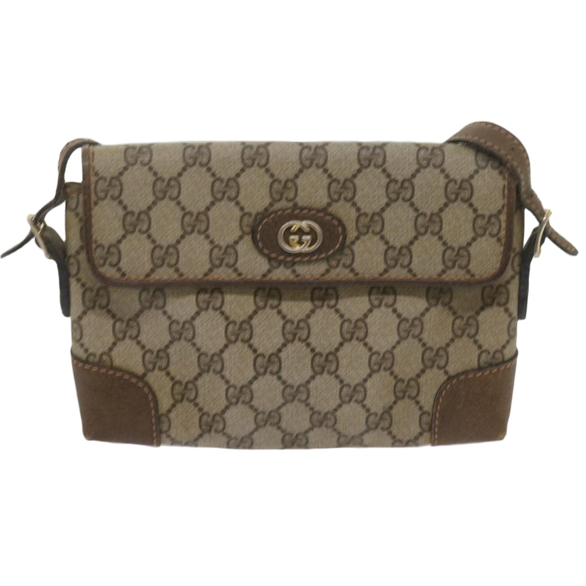 GUCCI GG Supreme Shoulder Bag PVC Leather Beige Auth ep2711