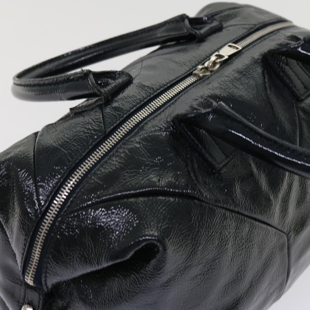 SAINT LAURENT Hand Bag Patent leather Black Auth ep2726