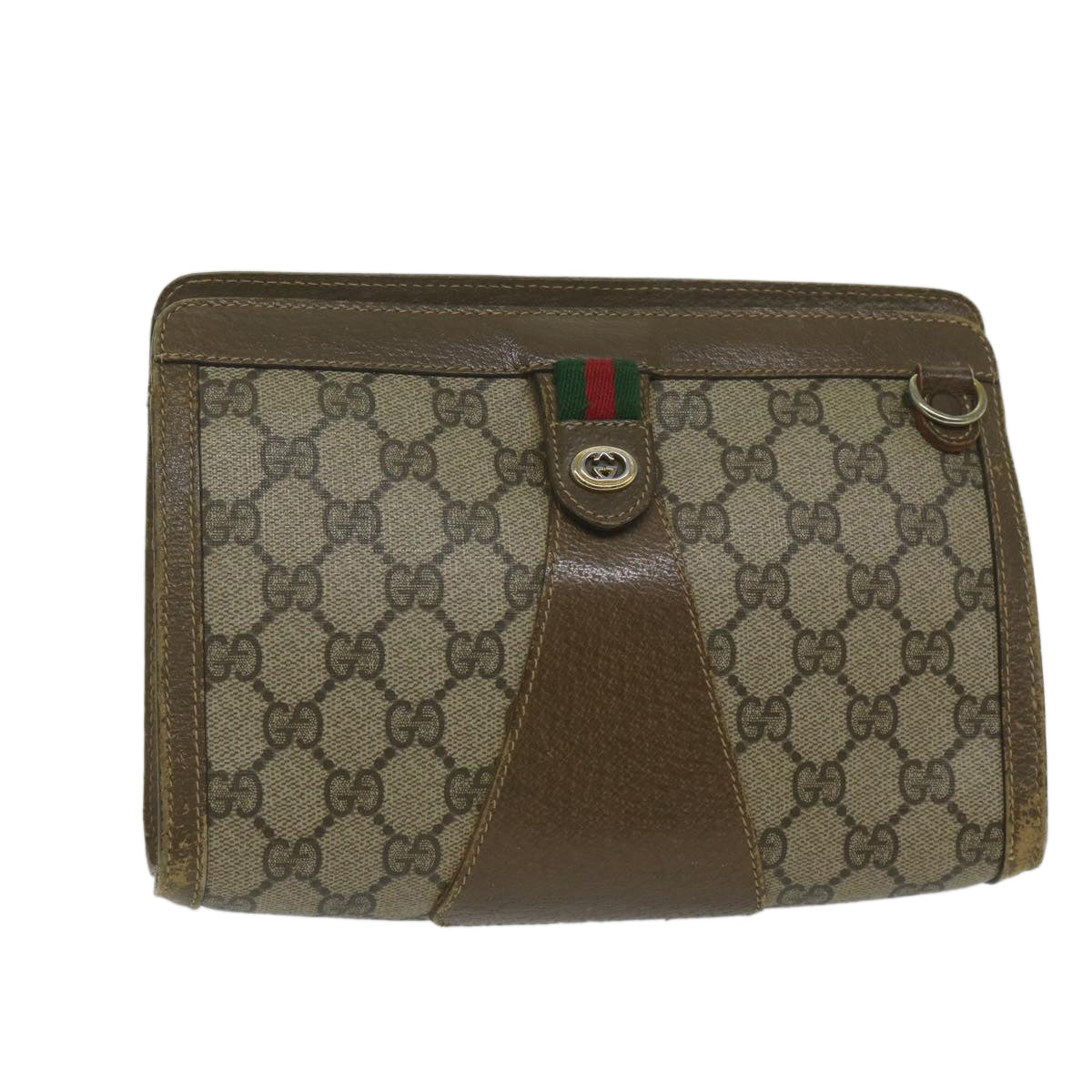 GUCCI GG Supreme Web Sherry Line Clutch Bag Red Beige 89 01 032 Auth ep2737