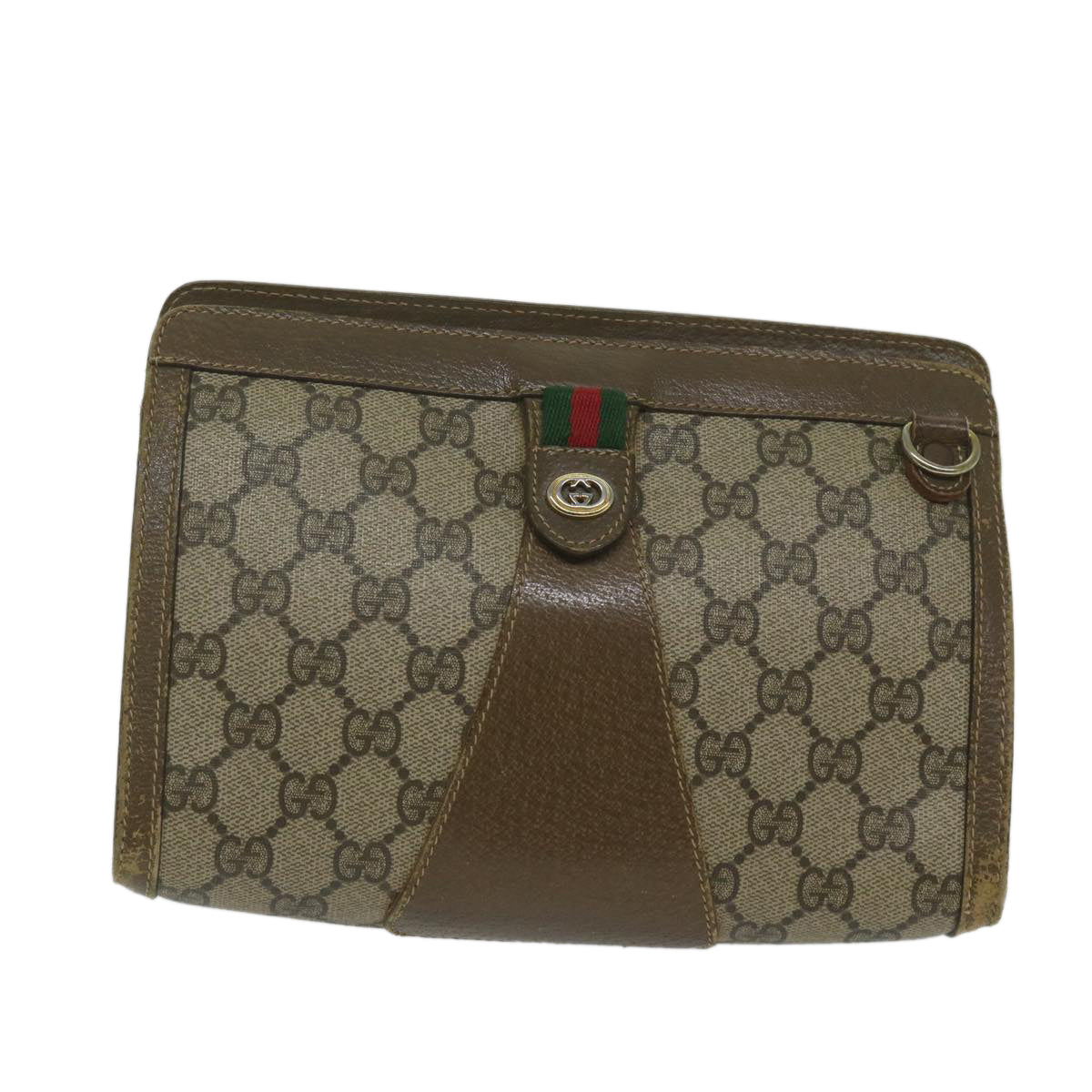 GUCCI GG Supreme Web Sherry Line Clutch Bag Red Beige 89 01 032 Auth ep2737 - 0