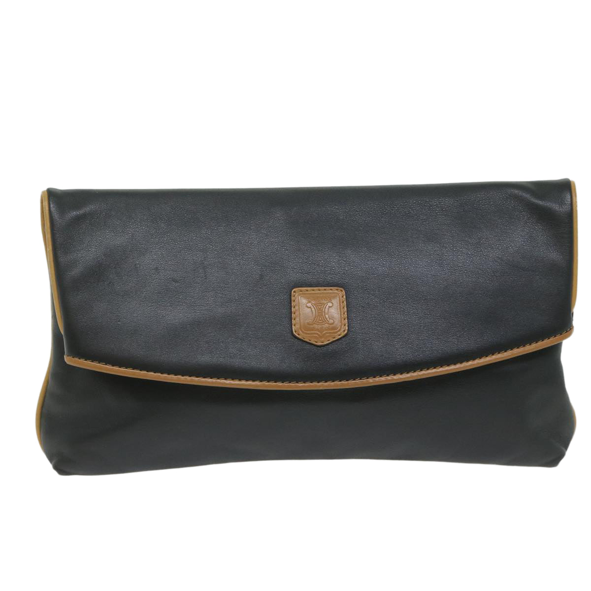 CELINE Clutch Bag Leather Black Auth ep2747 - 0