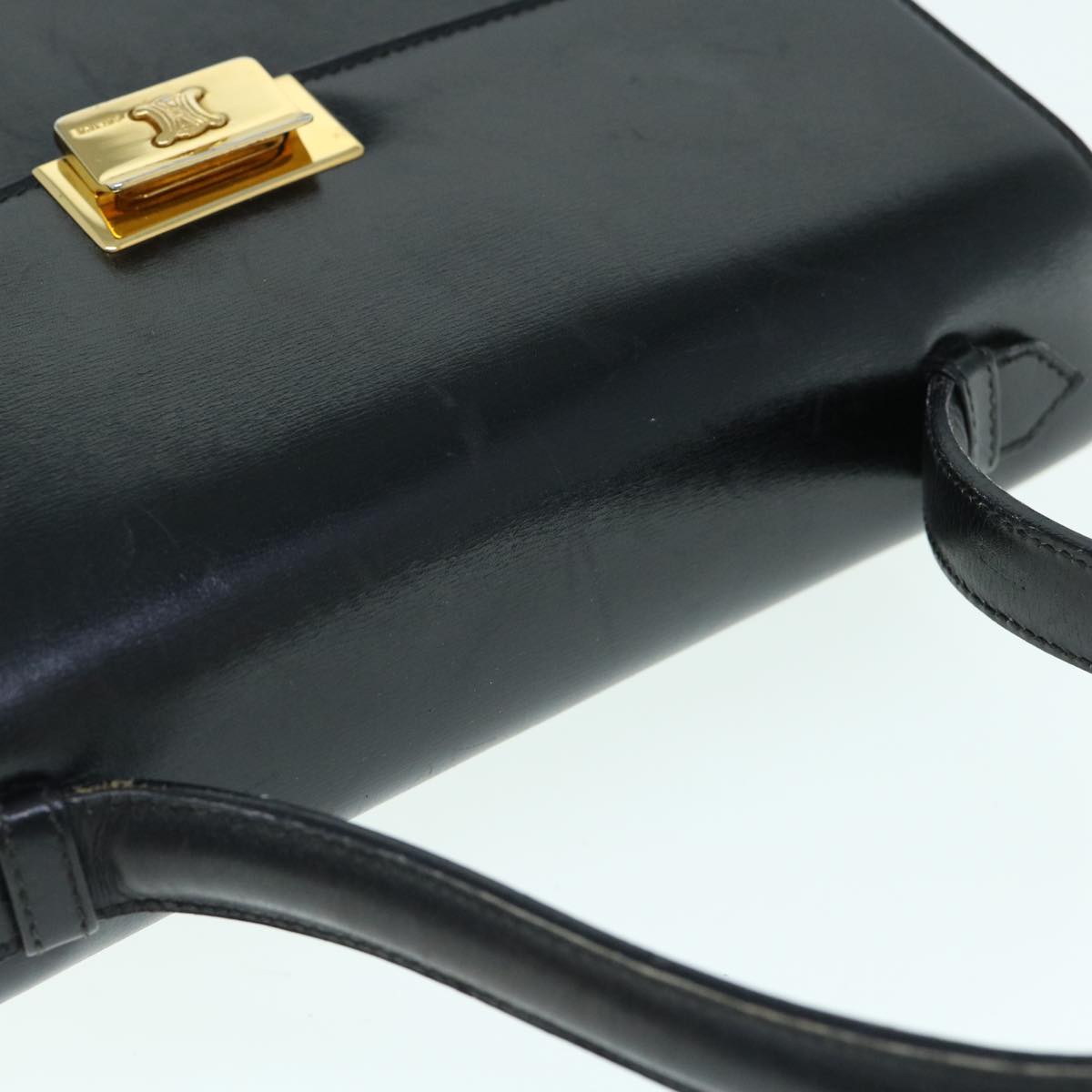 CELINE Hand Bag Leather Black Auth ep2763