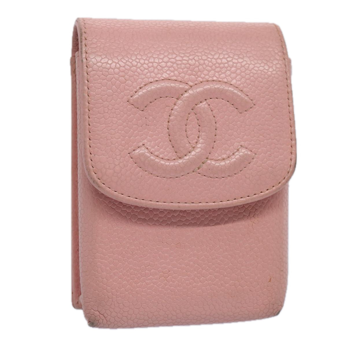 CHANEL Cigarette Case Caviar Skin Pink CC Auth ep2772