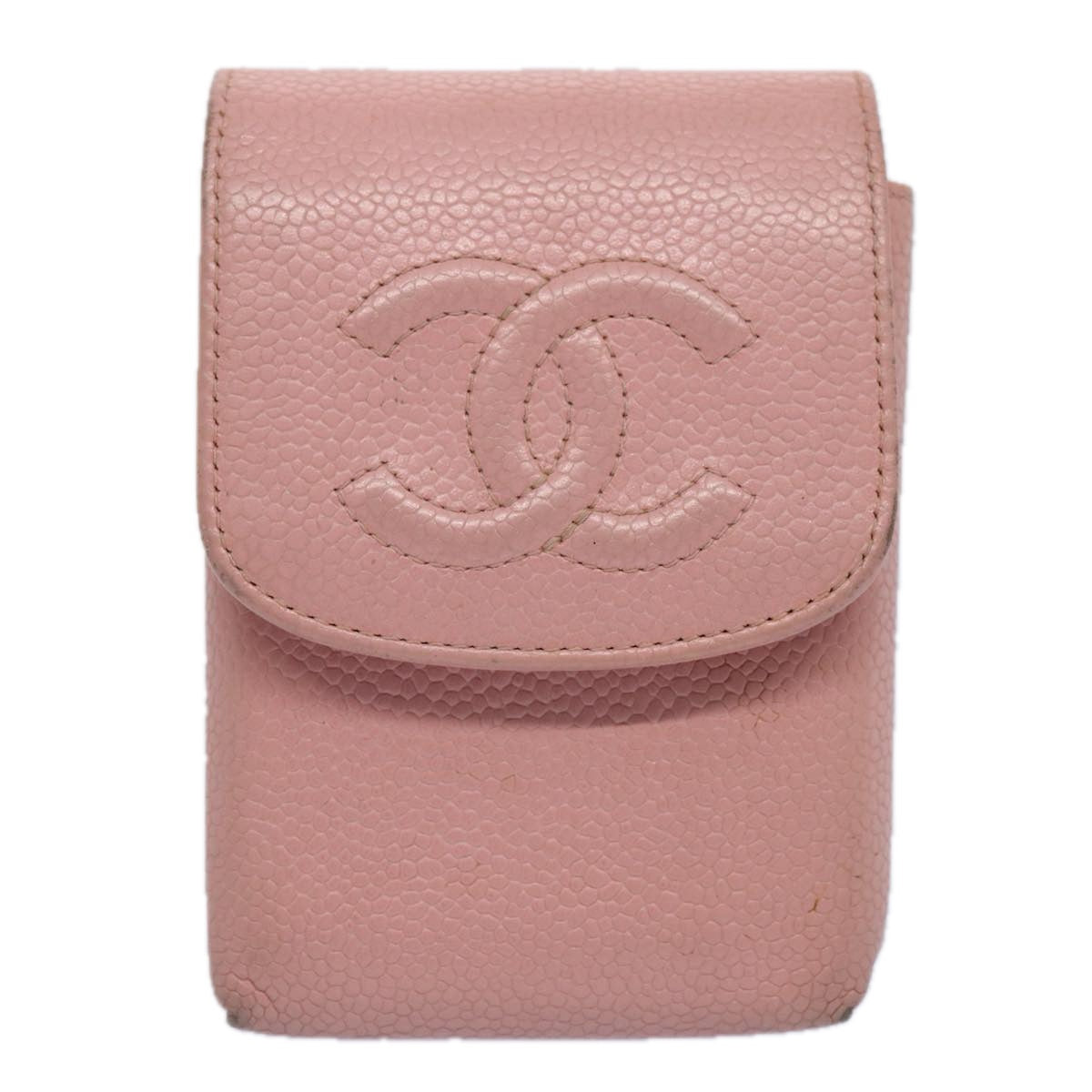 CHANEL Cigarette Case Caviar Skin Pink CC Auth ep2772