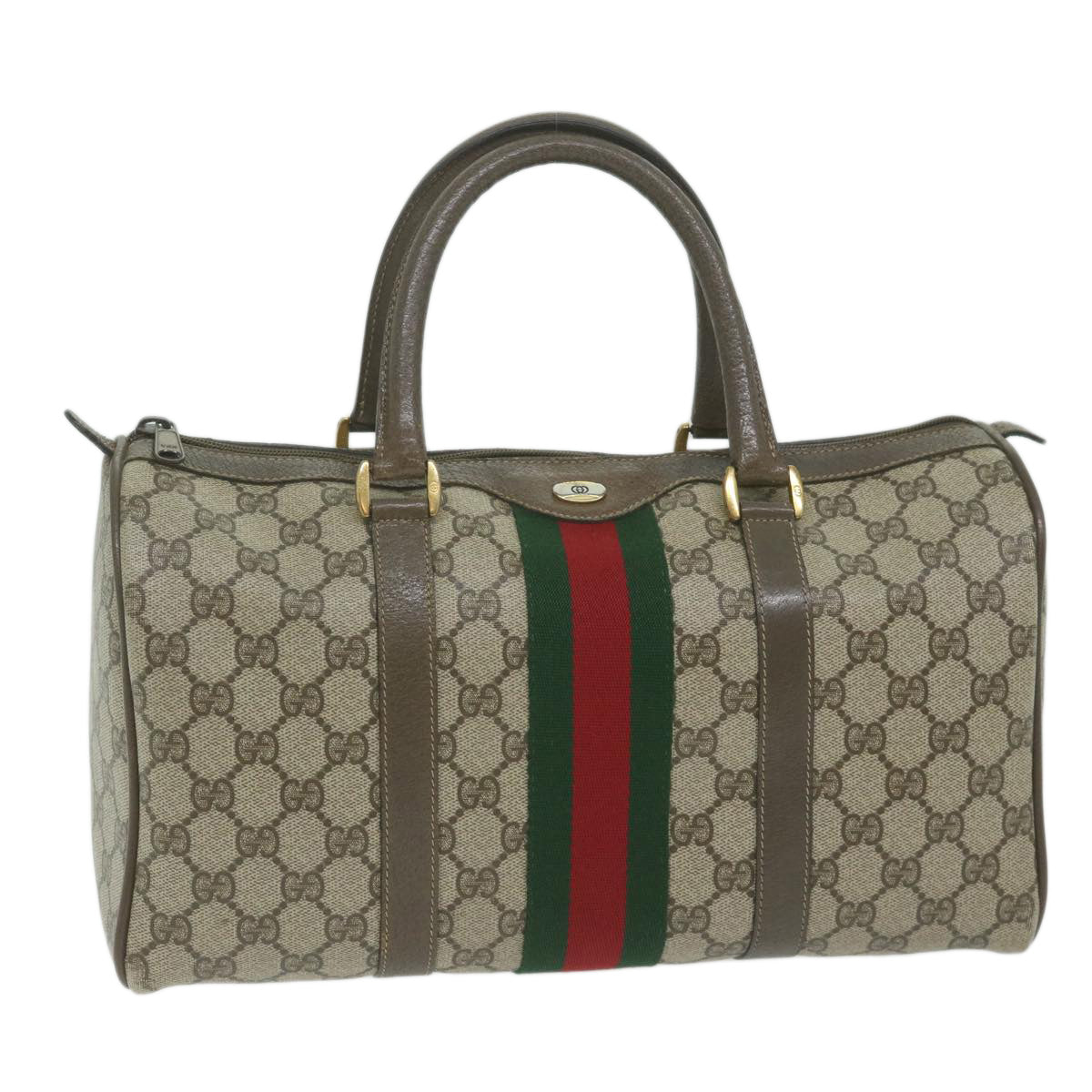 GUCCI GG Supreme Web Sherry Line Boston Bag Beige Red 69 02 007 Auth ep2784