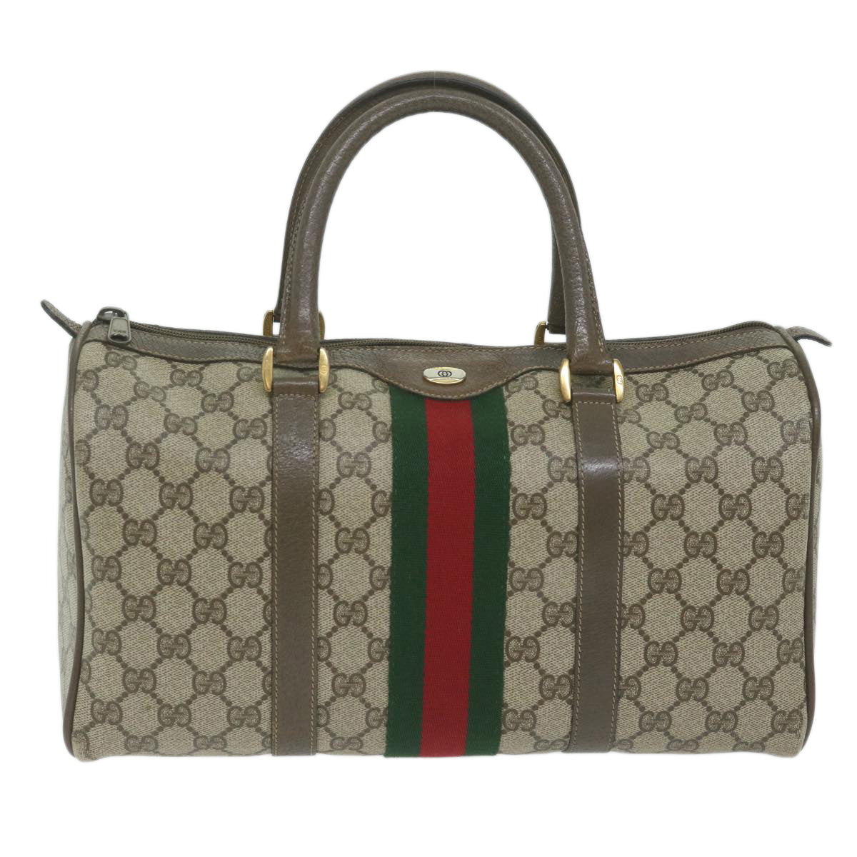 GUCCI GG Supreme Web Sherry Line Boston Bag Beige Red 69 02 007 Auth ep2784 - 0