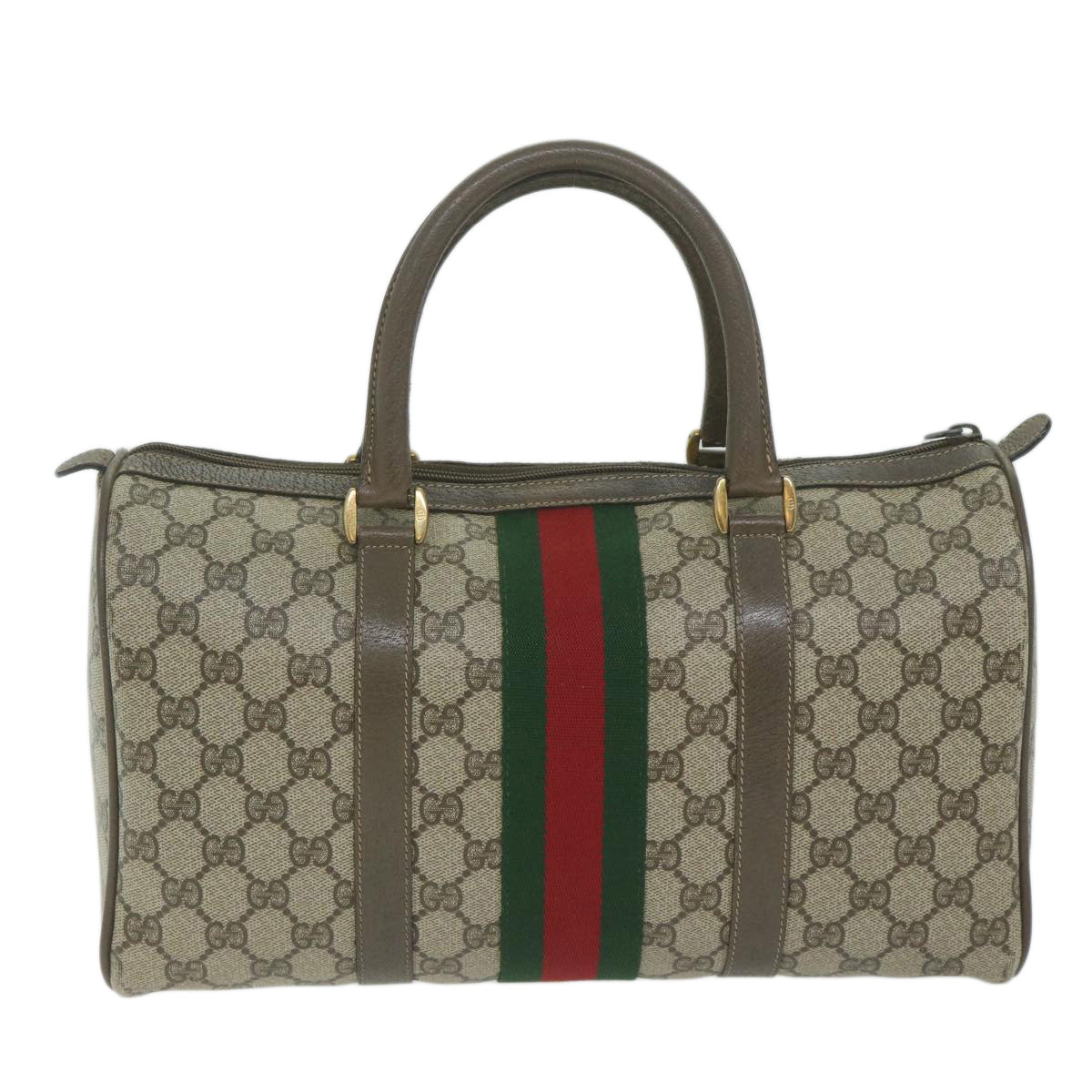 GUCCI GG Supreme Web Sherry Line Boston Bag Beige Red 69 02 007 Auth ep2784