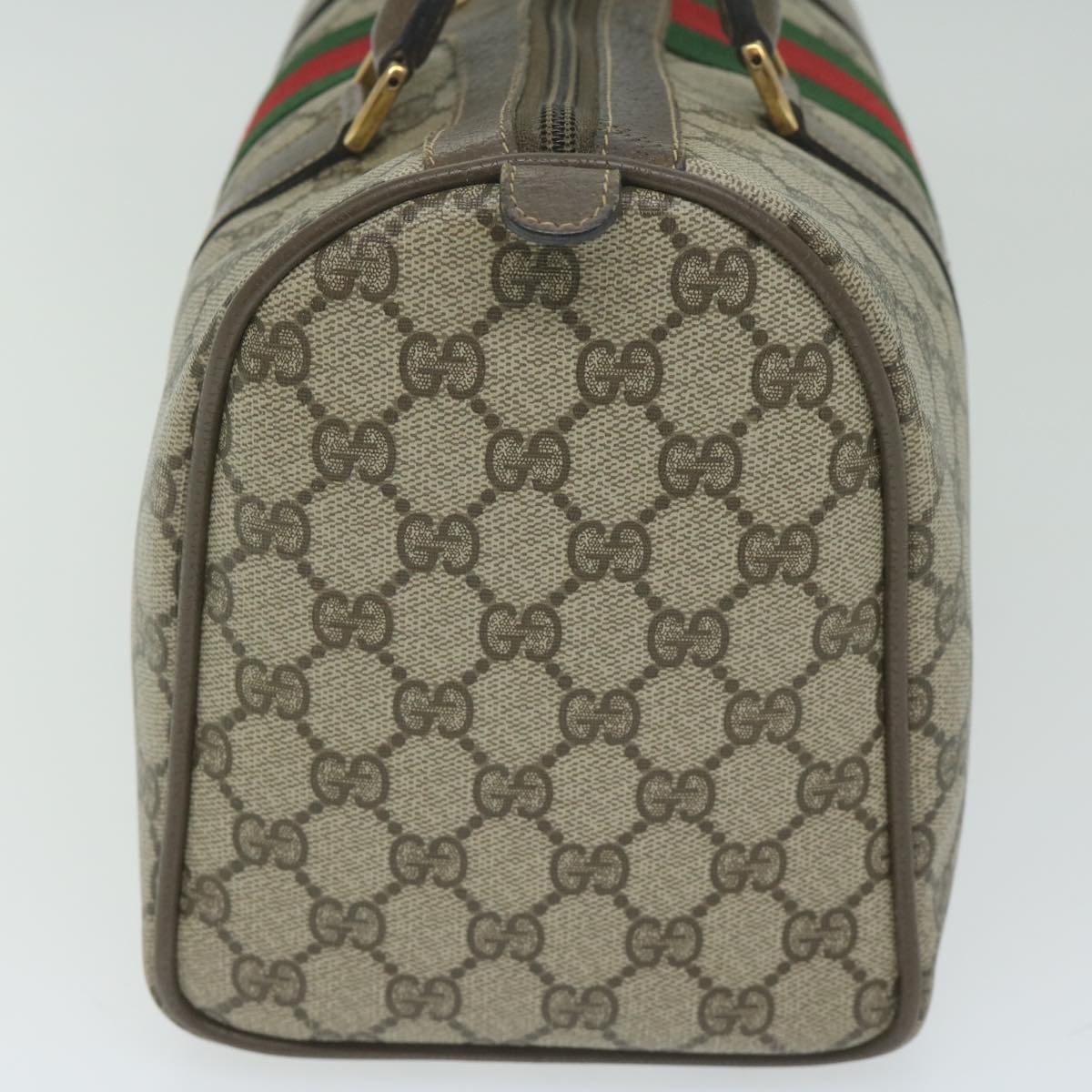 GUCCI GG Supreme Web Sherry Line Boston Bag Beige Red 69 02 007 Auth ep2784