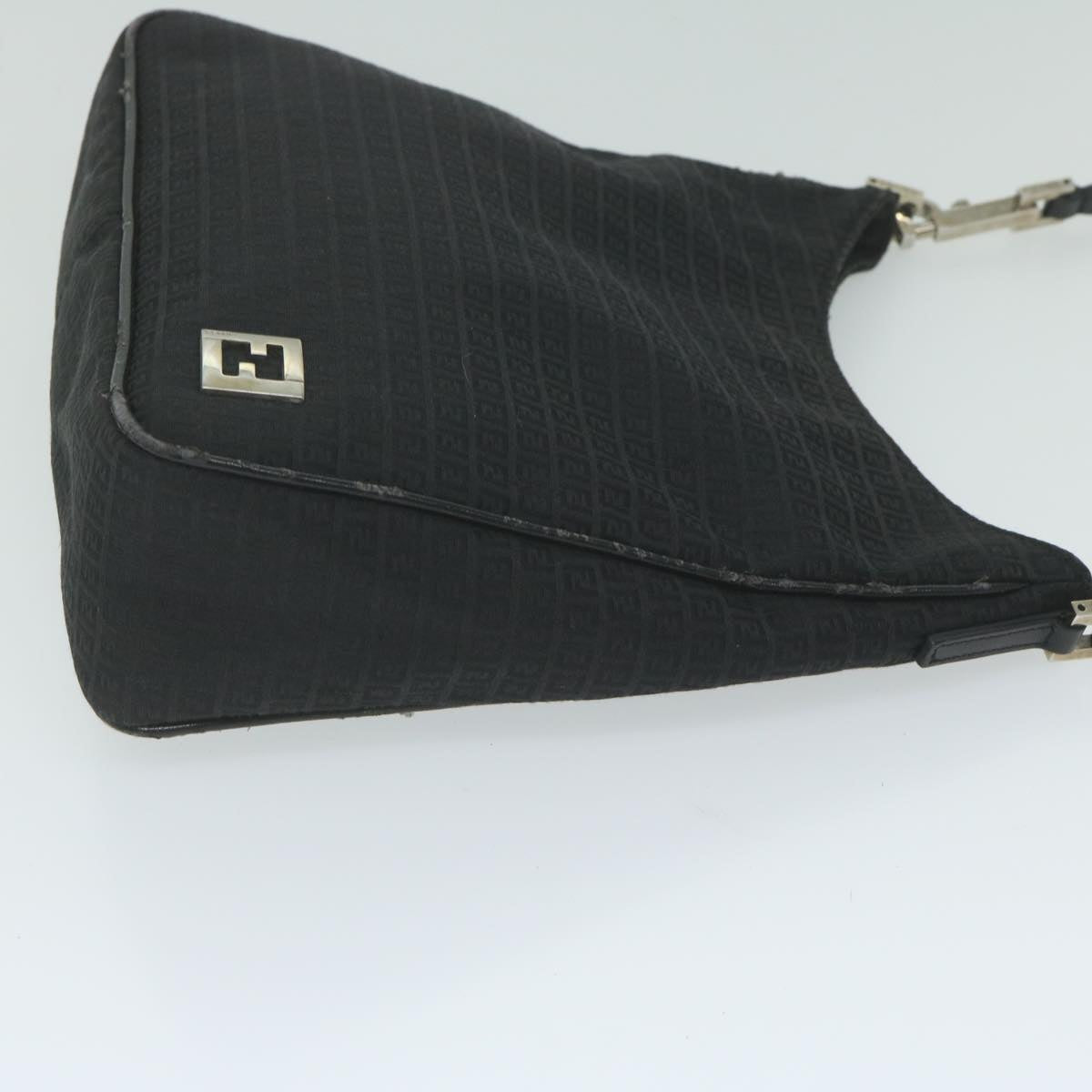 FENDI Zucchino Canvas Shoulder Bag Black Auth ep2840