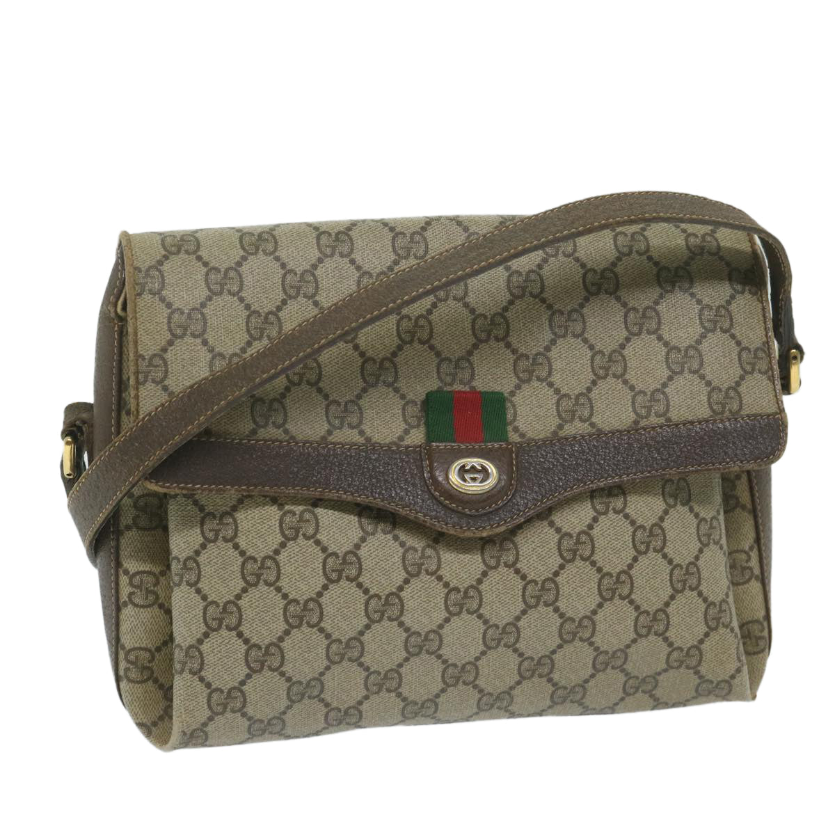 GUCCI GG Supreme Web Sherry Line Shoulder Bag Beige Red 904 02 084 Auth ep2885