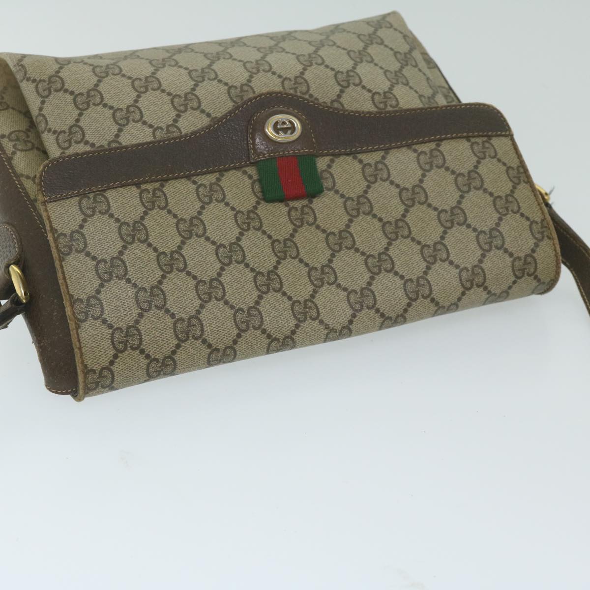 GUCCI GG Supreme Web Sherry Line Shoulder Bag Beige Red 904 02 084 Auth ep2885