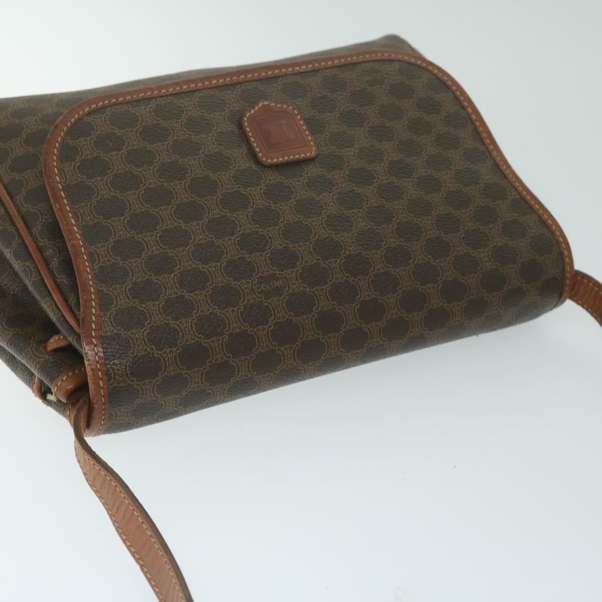 CELINE Macadam Canvas Shoulder Bag PVC Leather Brown Auth ep2905