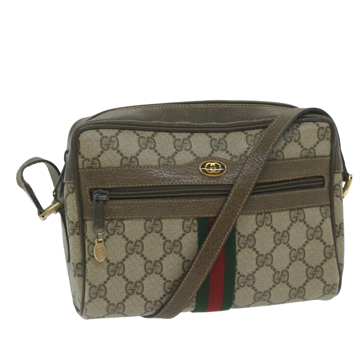 GUCCI GG Supreme Web Sherry Line Shoulder Bag Beige Red Green Auth ep3088