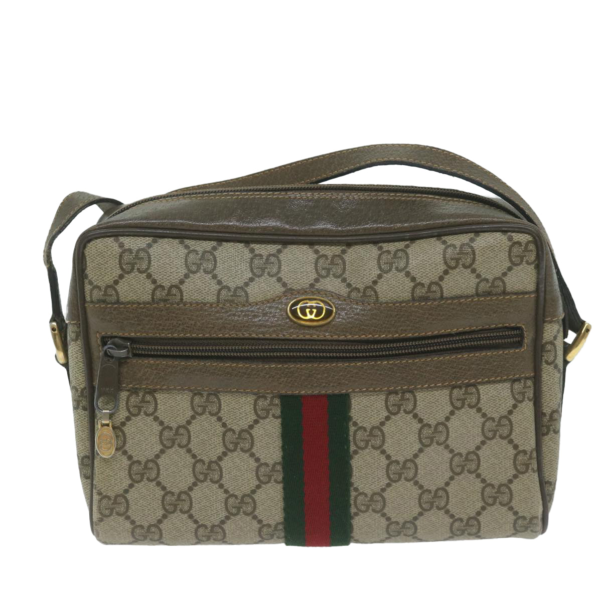 GUCCI GG Supreme Web Sherry Line Shoulder Bag Beige Red Green Auth ep3088