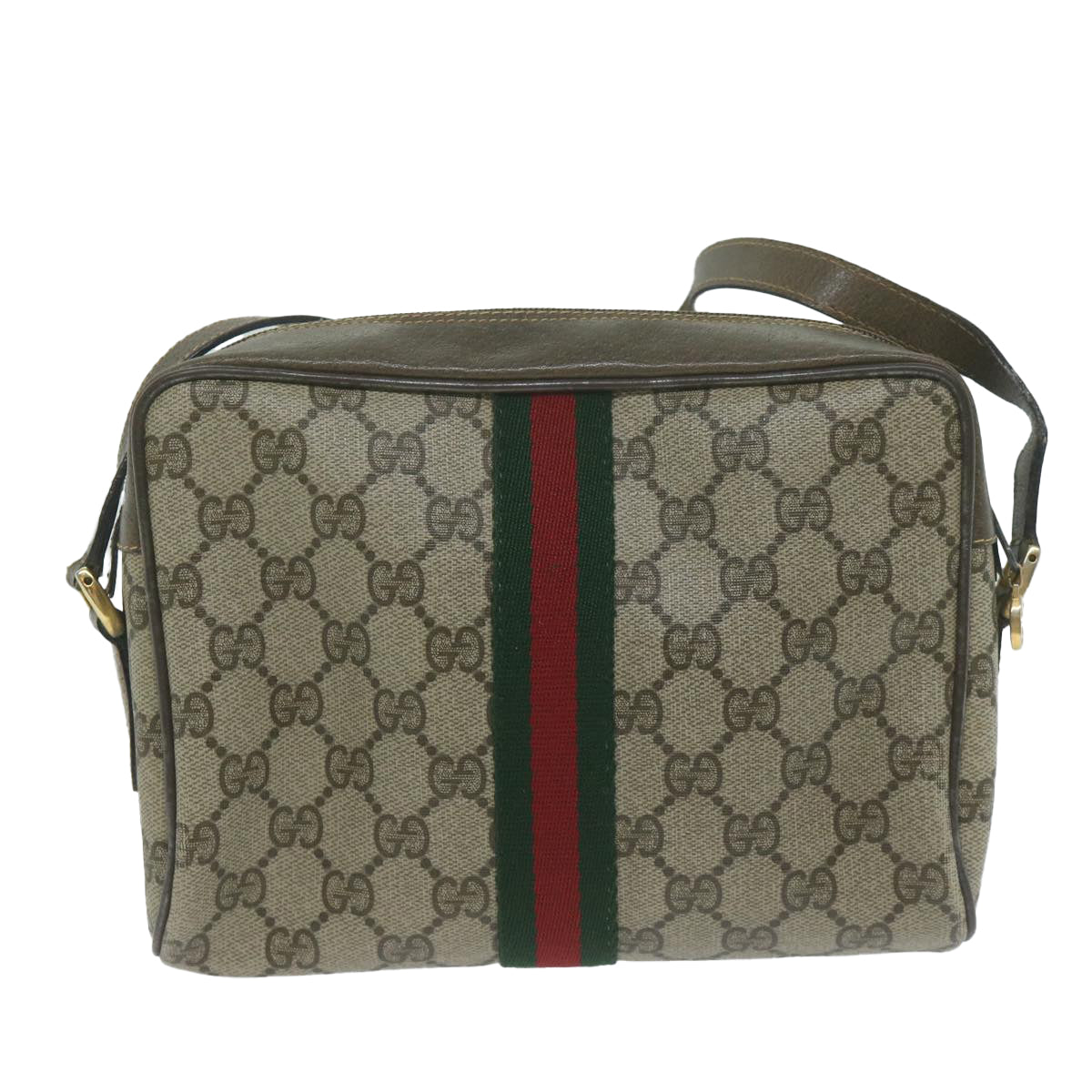 GUCCI GG Supreme Web Sherry Line Shoulder Bag Beige Red Green Auth ep3088 - 0