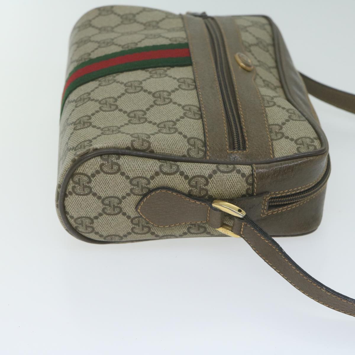 GUCCI GG Supreme Web Sherry Line Shoulder Bag Beige Red Green Auth ep3088