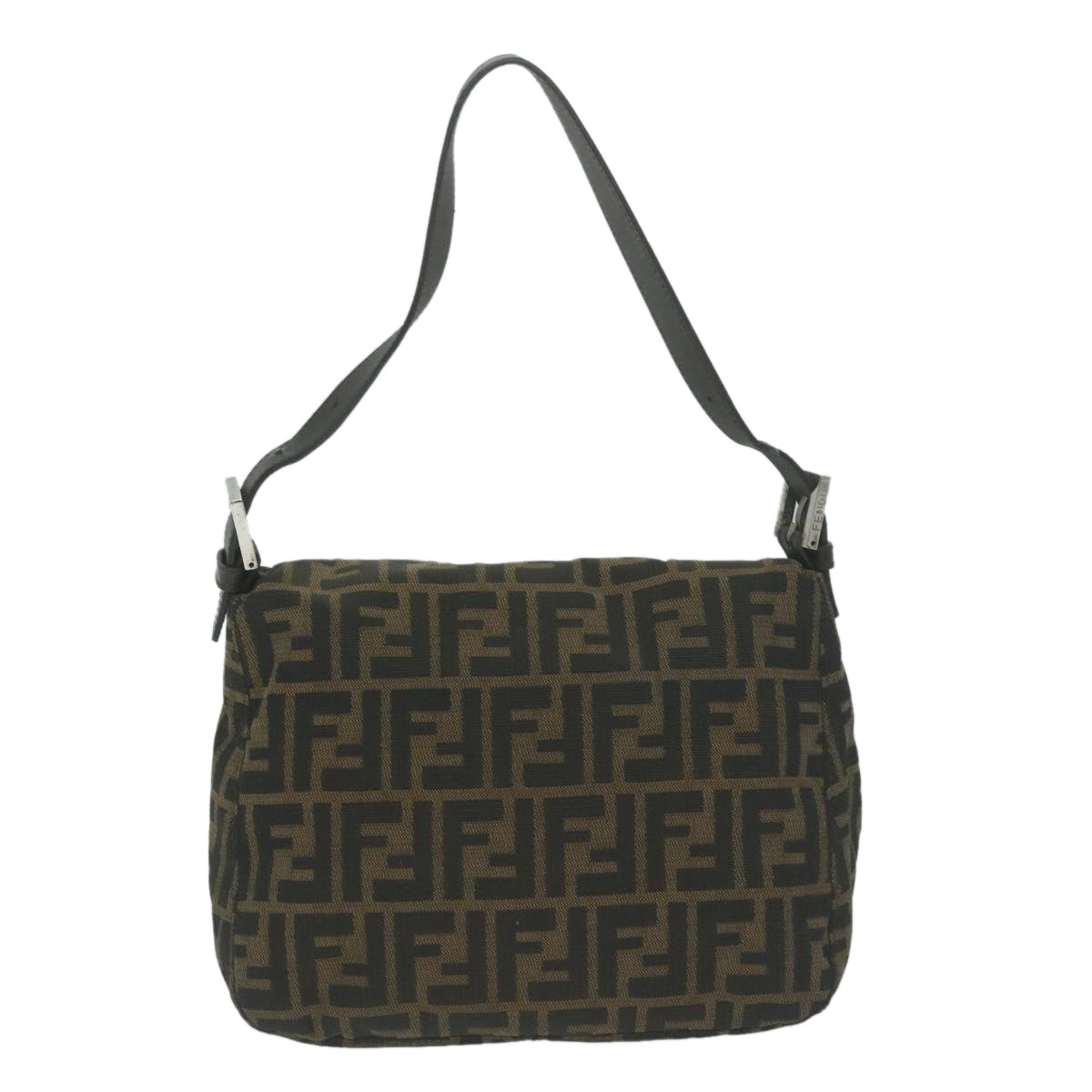 FENDI Zucca Canvas Mamma Baguette Shoulder Bag Brown Black Auth ep3105