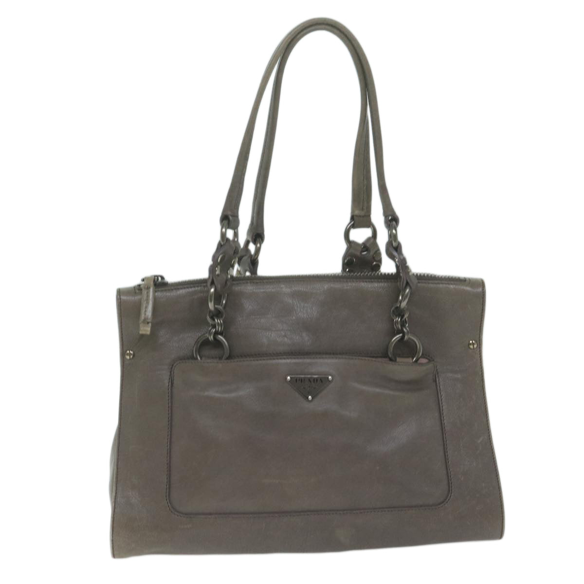 PRADA Shoulder Bag Leather Gray Auth ep3136