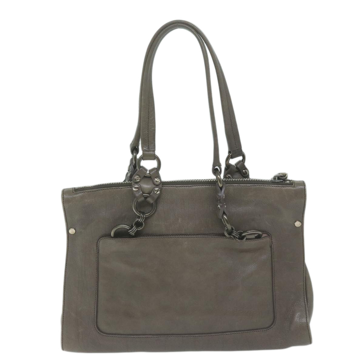 PRADA Shoulder Bag Leather Gray Auth ep3136