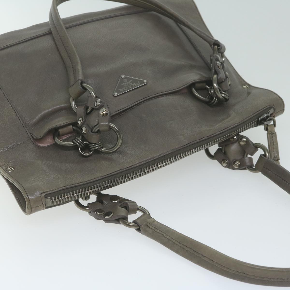 PRADA Shoulder Bag Leather Gray Auth ep3136