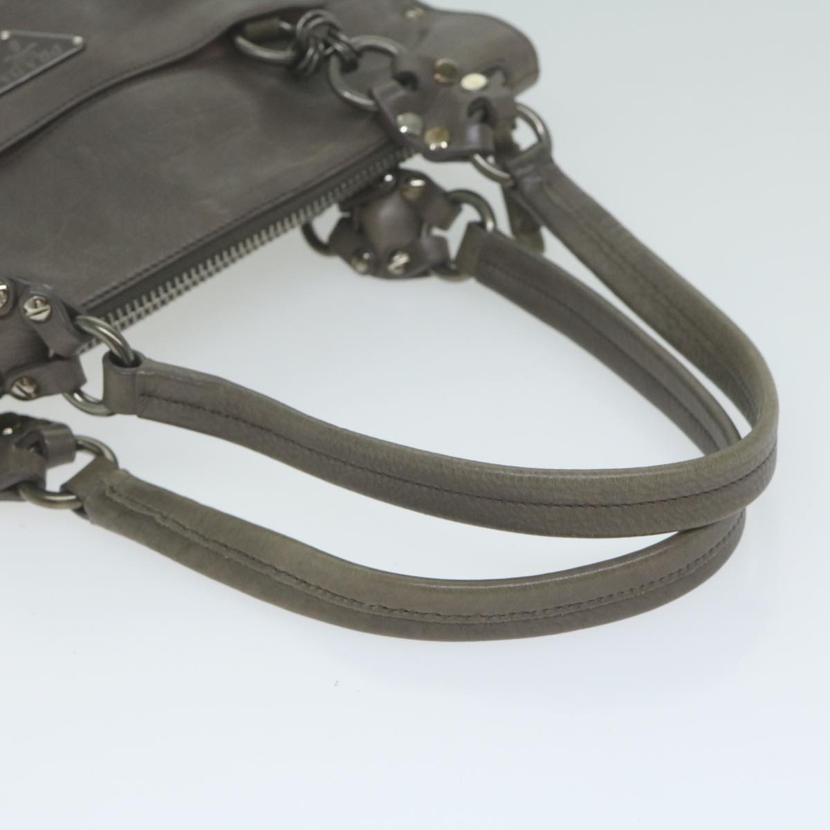 PRADA Shoulder Bag Leather Gray Auth ep3136