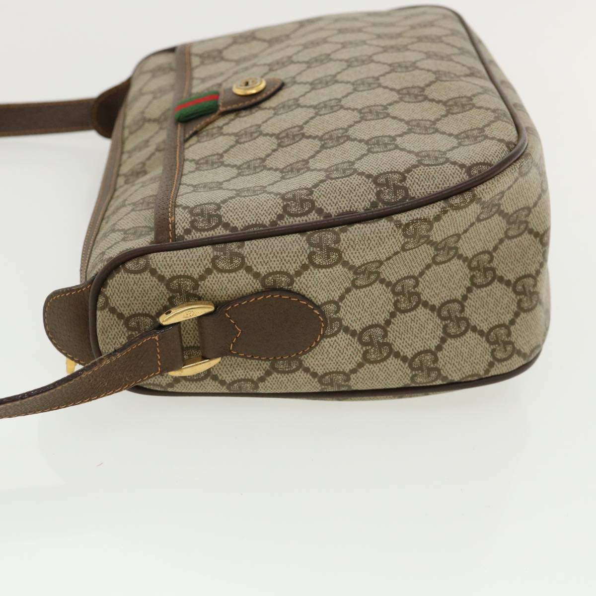 GUCCI Web Sherry Line GG Canvas Shoulder Bag PVC Leather Beige Green Auth ep425