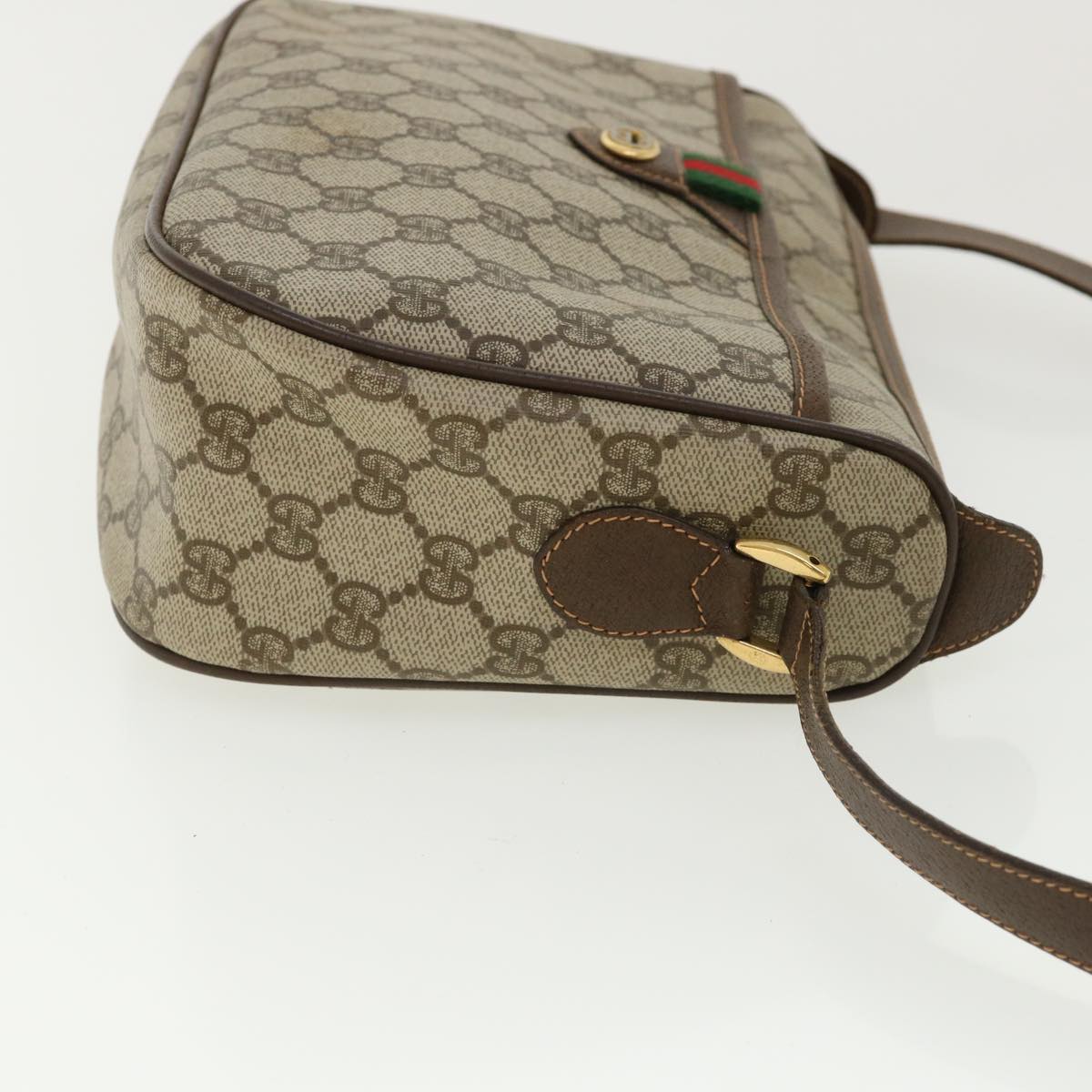 GUCCI Web Sherry Line GG Canvas Shoulder Bag PVC Leather Beige Green Auth ep425