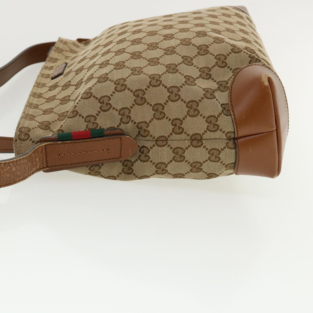GUCCI Web Sherry Line GG Canvas Shoulder Bag Beige Brown Green 337598 Auth ep701