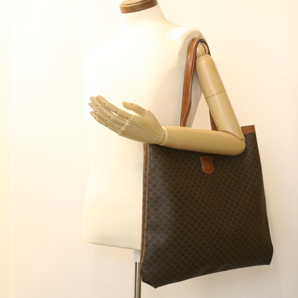 CELINE Macadam Canvas Tote Bag PVC Leather Brown Auth ep712