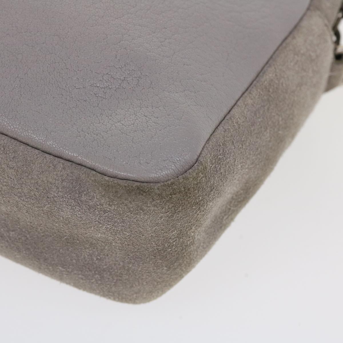 SAINT LAURENT Shoulder Bag Suede Leather Gray Auth ep783