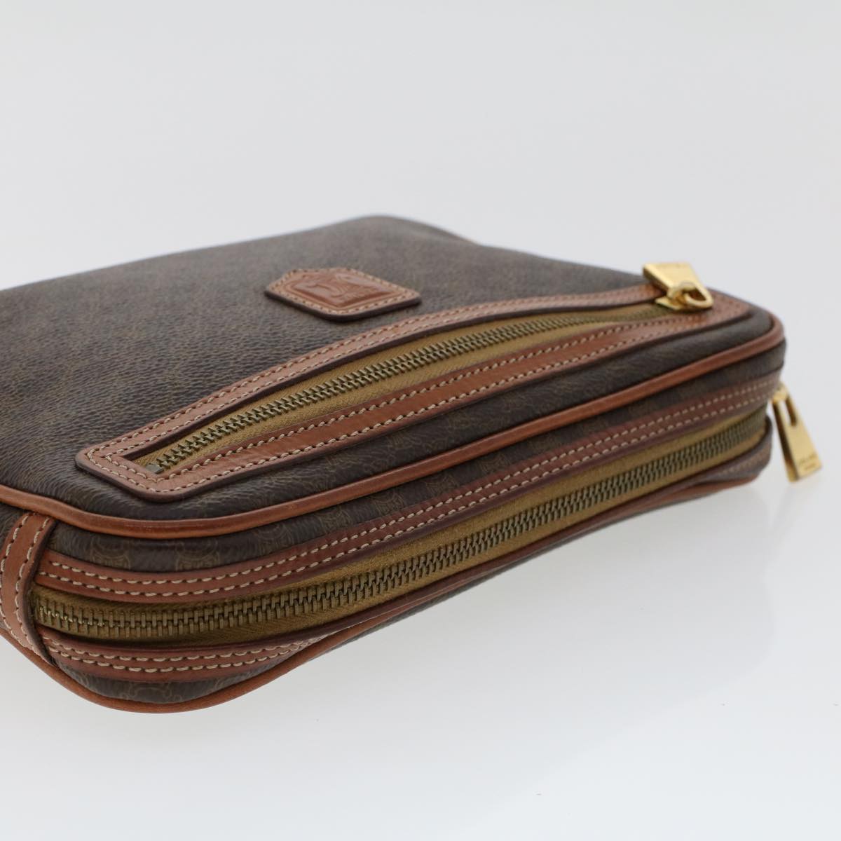 CELINE Macadam Canvas Clutch Bag PVC Leather Brown Auth ep870