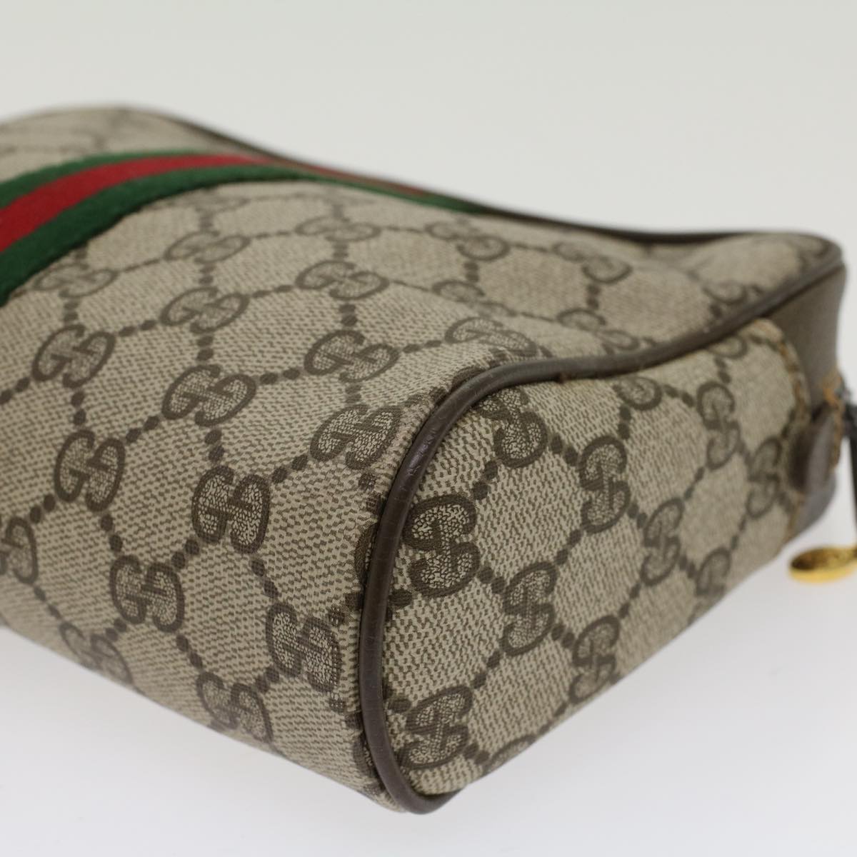 GUCCI GG Canvas Web Sherry Line Clutch Bag PVC Leather Beige Red Auth ep886