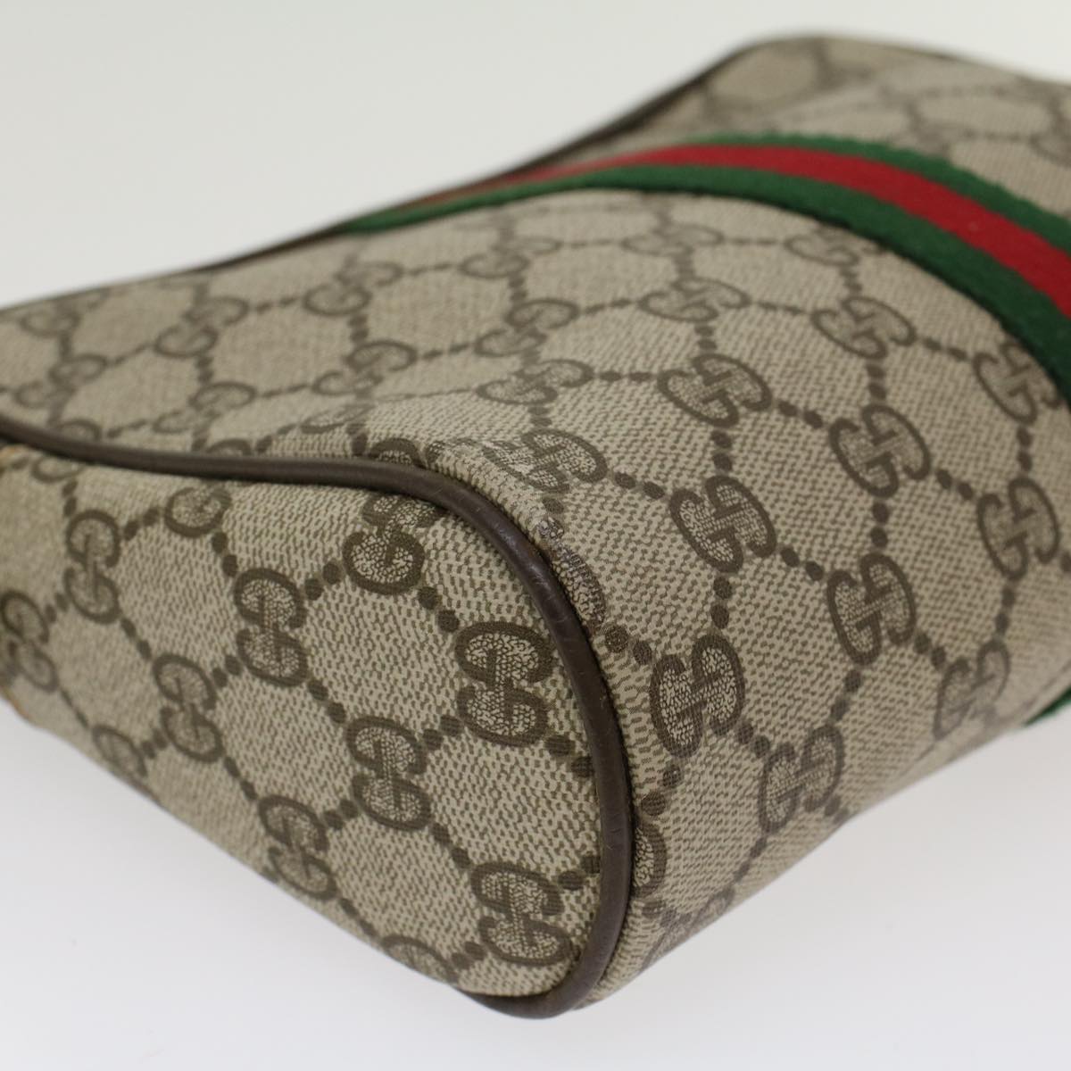 GUCCI GG Canvas Web Sherry Line Clutch Bag PVC Leather Beige Red Auth ep886