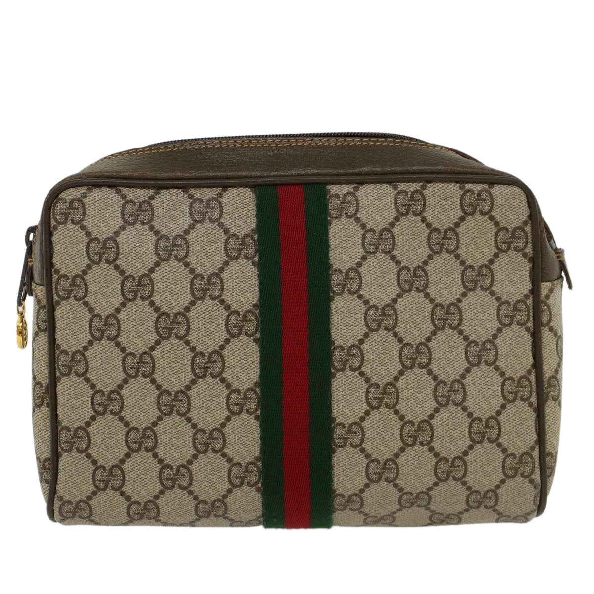 GUCCI GG Canvas Web Sherry Line Clutch Bag PVC Leather Beige Red Auth ep886