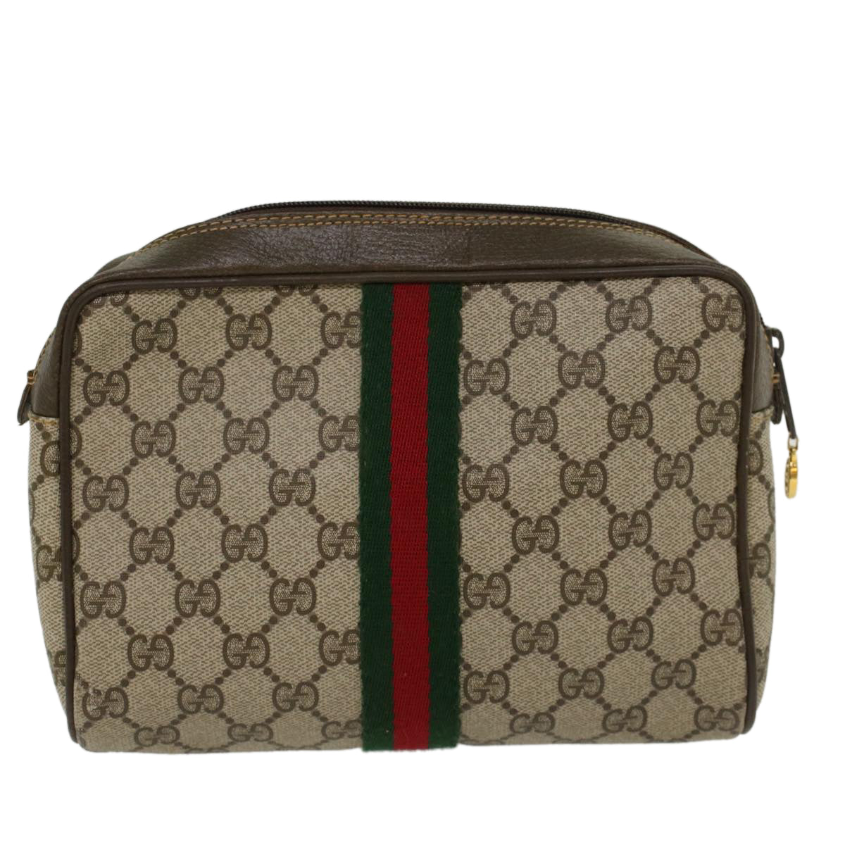 GUCCI GG Canvas Web Sherry Line Clutch Bag PVC Leather Beige Red Auth ep886 - 0