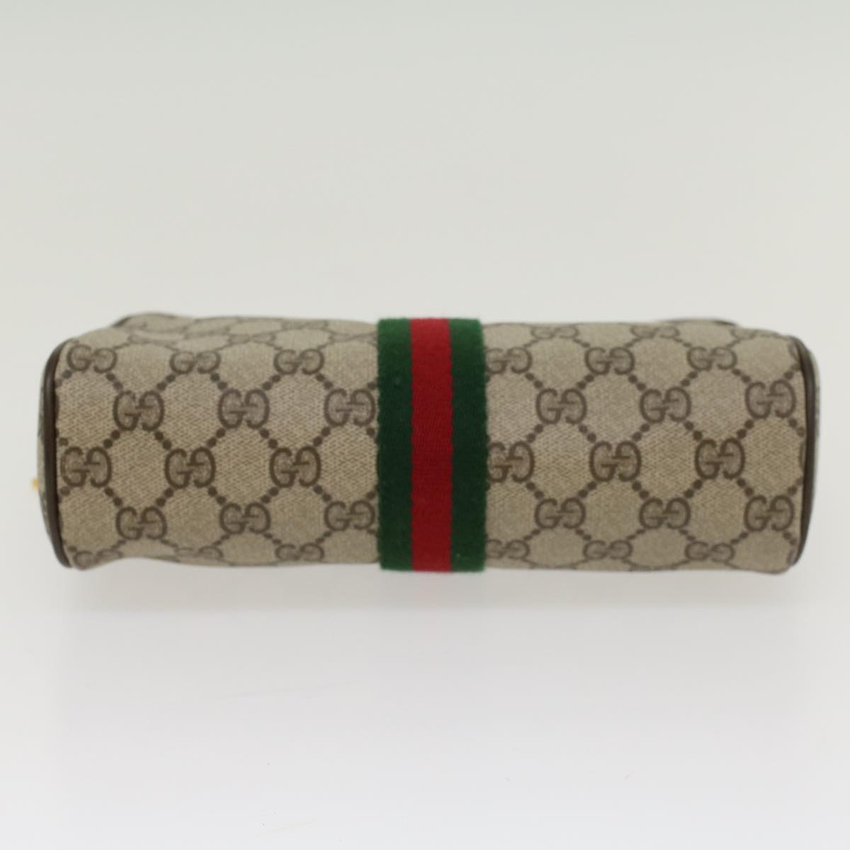 GUCCI GG Canvas Web Sherry Line Clutch Bag PVC Leather Beige Red Auth ep886